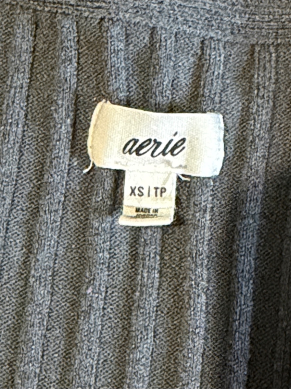 aerie Charcoal Ribbed V-Neck Button-Up Cardigan - Picture 2 of 4